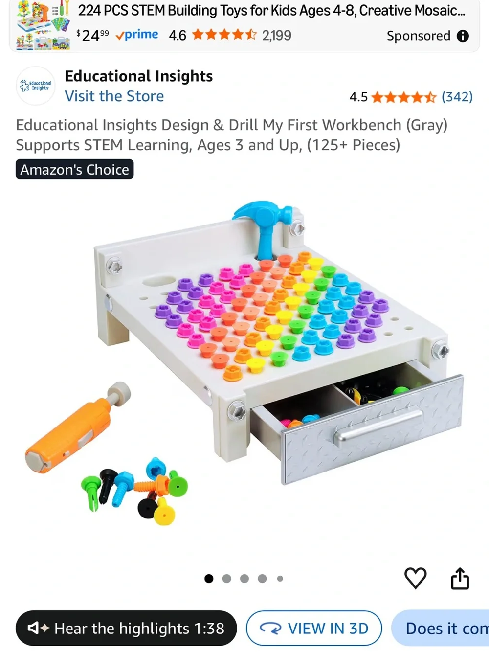 Brand new in box educational insights design and drill toy